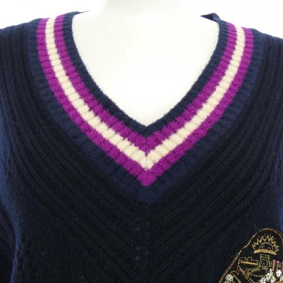 Authentic CHANEL Cashmere Logo Embroidered Preppy Cable Knit Jumper Pullover Top - Picture 3 of 9